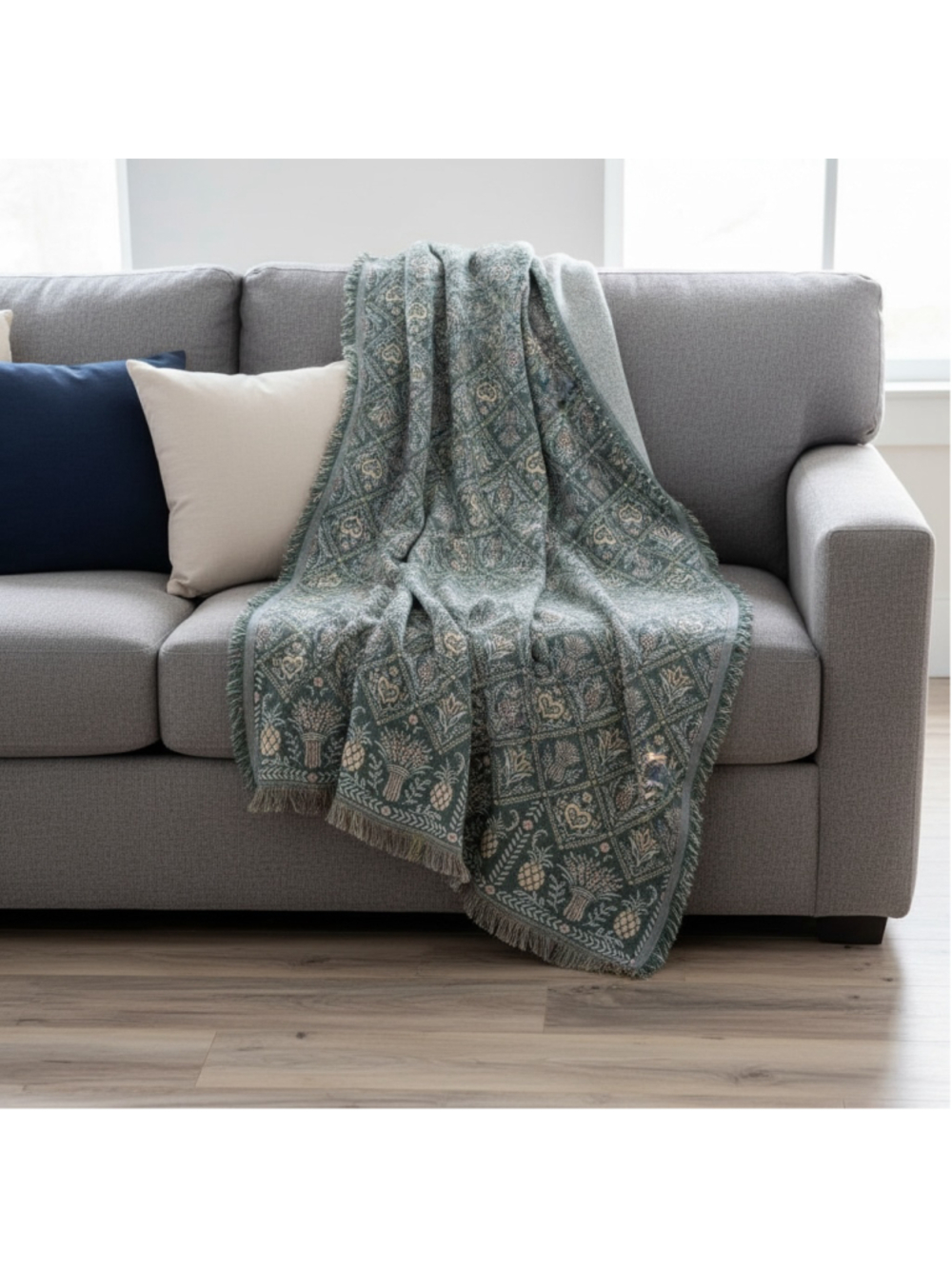 Vintage Goodwin Weavers Cotton Afghan Throw Blanket Reversible Pineapple Pattern